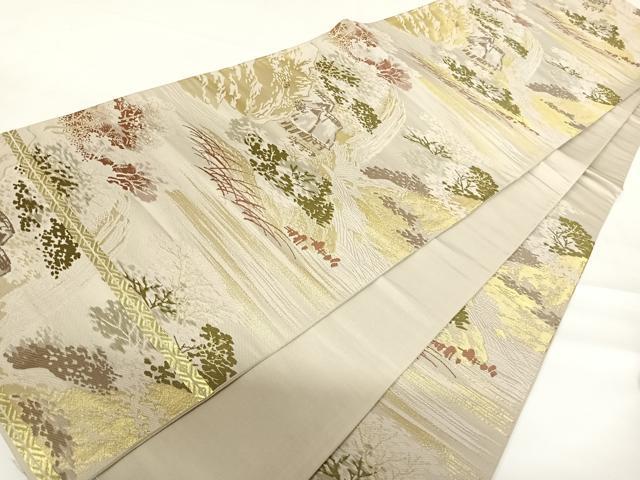 平和屋着物◎六通柄袋帯 風景文 金糸 正絹 逸品 AABB6146yx
