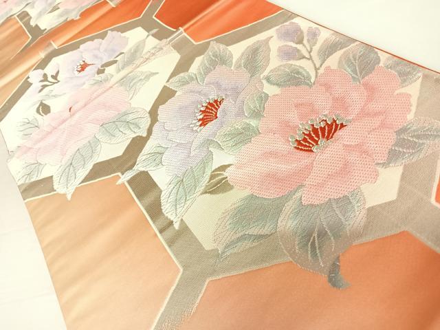 平和屋着物◎六通柄袋帯　唐織　亀甲花文　銀糸　正絹　逸品　AABB6147yx