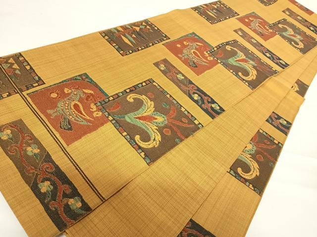 平和屋着物◎六通柄袋帯　紬地　更紗花鳥文　正絹　逸品　AABB6152yx