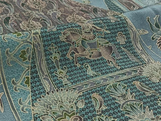 平和屋着物▽上質な小紋 単衣 鳥獣花文 ロング丈 正絹 逸品 AABB6203jh