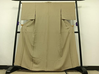 平和屋着物▽上質な色無地 単衣 白橡色 正絹 逸品 AABB6205jh