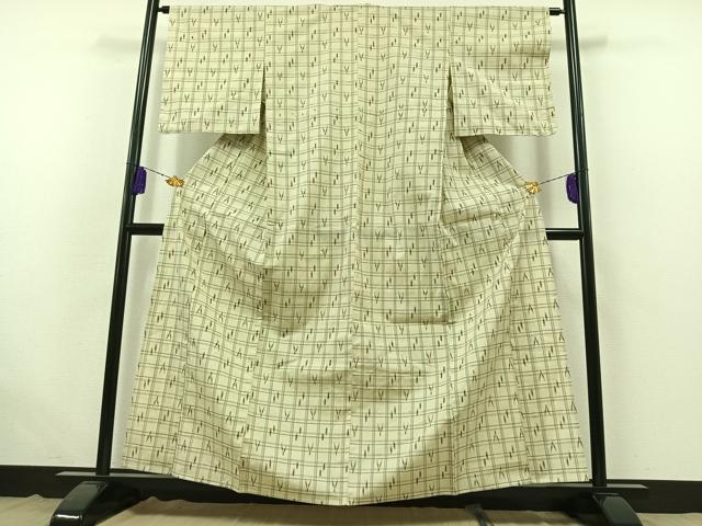 平和屋着物▽小紋 単衣 格子 綿 AABB6207jh