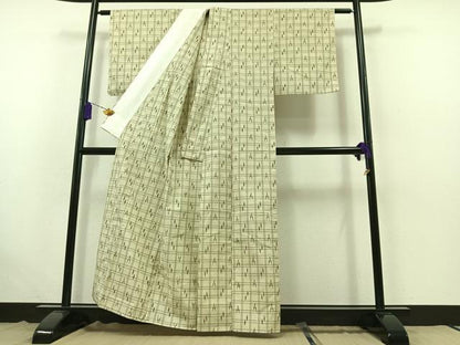 平和屋着物▽小紋 単衣 格子 綿 AABB6207jh