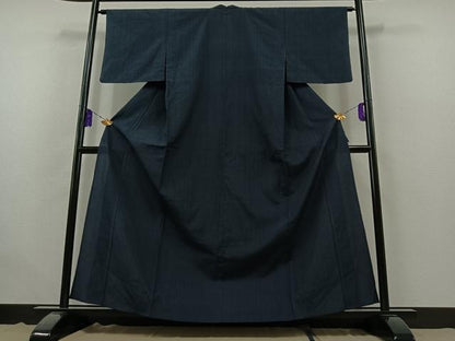 平和屋着物▽本塩沢 単衣 110亀甲 斜縞 正絹 逸品 AABB6212jh