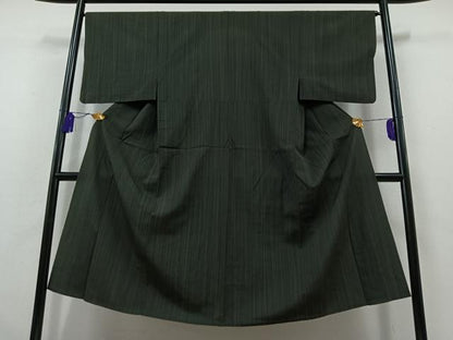 平和屋着物▽男性 本塩沢 単衣 縞 正絹 逸品 AABB6214jh