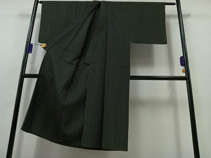 平和屋着物▽男性 本塩沢 単衣 縞 正絹 逸品 AABB6214jh