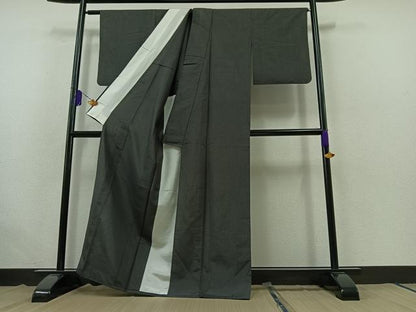 平和屋着物▽上質な紬 単衣 縞 反端付き 正絹 逸品 AABB6217jh