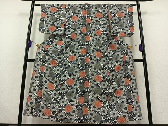 平和屋着物▽上質な小紋 単衣 紬地 型染め 花尽くし 正絹 逸品 AABB6221jh