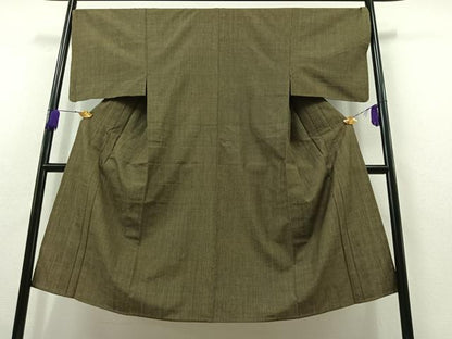 平和屋着物▽男性 紬 単衣 根岸色 正絹 逸品 AABB6223jh