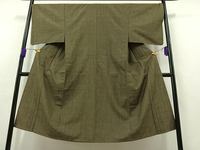 平和屋着物▽男性 紬 単衣 根岸色 正絹 逸品 AABB6223jh