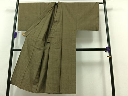 平和屋着物▽男性 紬 単衣 根岸色 正絹 逸品 AABB6223jh