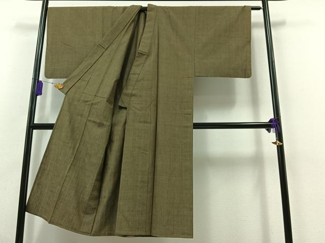 平和屋着物▽男性 紬 単衣 根岸色 正絹 逸品 AABB6223jh
