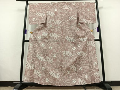 平和屋着物▽上質な小紋 単衣 絞り 扇面花文 正絹 逸品 AABB6224jh