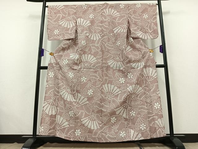 平和屋着物▽上質な小紋 単衣 絞り 扇面花文 正絹 逸品 AABB6224jh