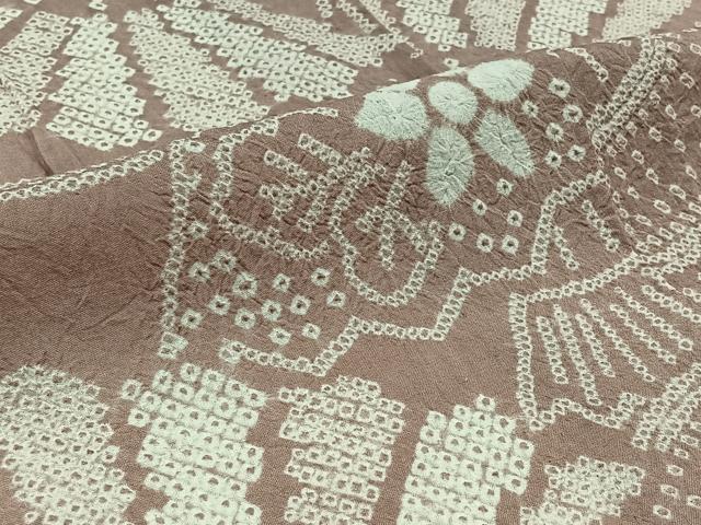 平和屋着物▽上質な小紋 単衣 絞り 扇面花文 正絹 逸品 AABB6224jh