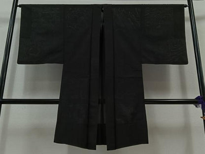 平和屋着物▽男性 羽織 スリーシーズン 春夏秋 塵除け 黒色 正絹 逸品 AABB6225jh