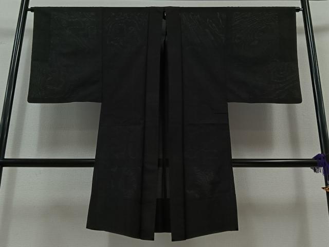 平和屋着物▽男性 羽織 スリーシーズン 春夏秋 塵除け 黒色 正絹 逸品 AABB6225jh