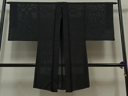 平和屋着物▽男性 羽織 スリーシーズン 春夏秋 塵除け 漆黒色 正絹 逸品 AABB6228jh