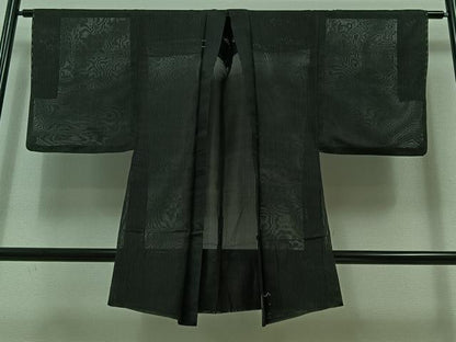 平和屋着物▽男性 羽織 スリーシーズン 春夏秋 塵除け 縞 黒色 正絹 逸品 AABB6229jh