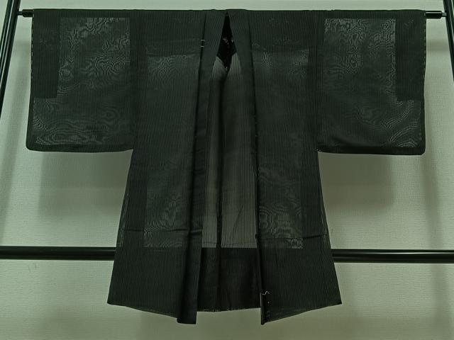 平和屋着物▽男性 羽織 スリーシーズン 春夏秋 塵除け 縞 黒色 正絹 逸品 AABB6229jh