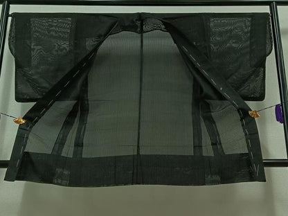 平和屋着物▽男性 羽織 スリーシーズン 春夏秋 塵除け 縞 黒色 正絹 逸品 AABB6229jh
