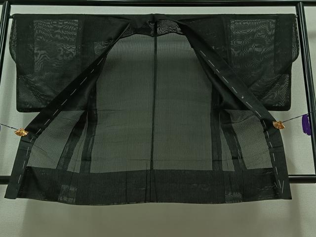 平和屋着物▽男性 羽織 スリーシーズン 春夏秋 塵除け 縞 黒色 正絹 逸品 AABB6229jh