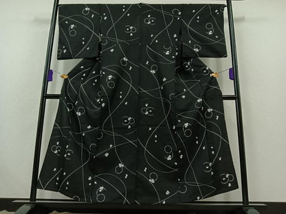 平和屋着物▽小紋 単衣 雪輪舞花文 洗える着物 AABB6234jh