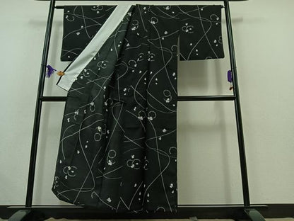 平和屋着物▽小紋 単衣 雪輪舞花文 洗える着物 AABB6234jh