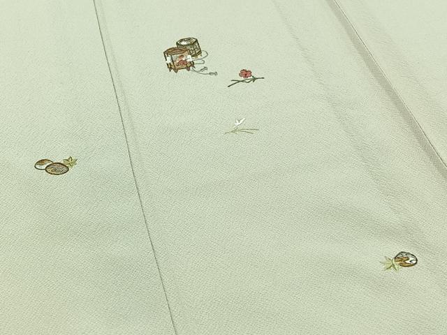 平和屋着物▽訪問着　単衣　総刺繍　貝桶花文　金糸　正絹　逸品　AABB6235jh