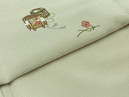 平和屋着物▽訪問着　単衣　総刺繍　貝桶花文　金糸　正絹　逸品　AABB6235jh