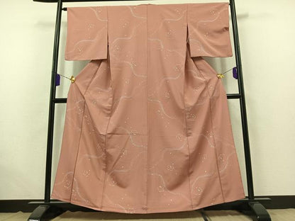 平和屋着物▽小紋 単衣 舞桜文 洗える着物 AABB6237jh