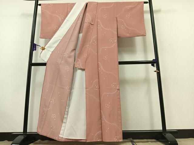 平和屋着物▽小紋 単衣 舞桜文 洗える着物 AABB6239jh