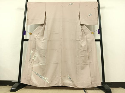 平和屋着物▽訪問着 単衣 草花文 正絹 逸品 AABB6240jh