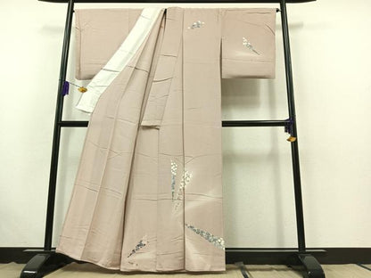 平和屋着物▽訪問着 単衣 草花文 正絹 逸品 AABB6240jh