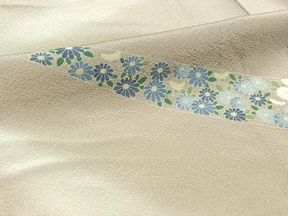 平和屋着物▽訪問着 単衣 草花文 正絹 逸品 AABB6240jh