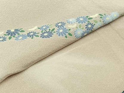 平和屋着物▽訪問着 単衣 草花文 正絹 逸品 AABB6240jh