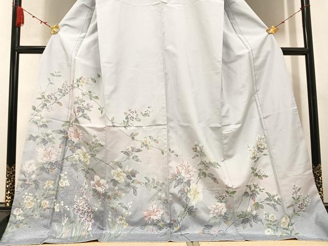 平和屋着物●本場大島紬 訪問着 友禅 枝花文 暈し染め ロング丈 正絹 逸品 AABB6241ph