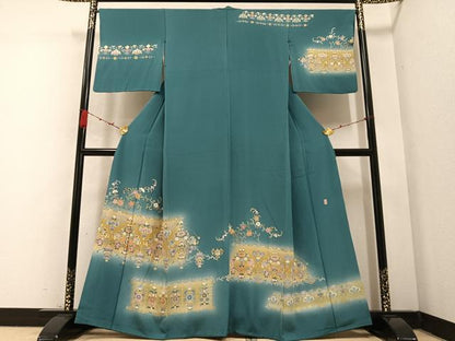 平和屋着物●手描友禅 奥田秀水 訪問着 花唐草文 暈し染め 金彩 正絹 逸品 AABB6257ph