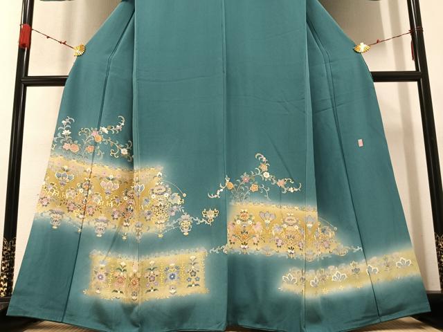 平和屋着物●手描友禅 奥田秀水 訪問着 花唐草文 暈し染め 金彩 正絹 逸品 AABB6257ph