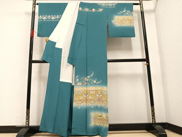 平和屋着物●手描友禅 奥田秀水 訪問着 花唐草文 暈し染め 金彩 正絹 逸品 AABB6257ph