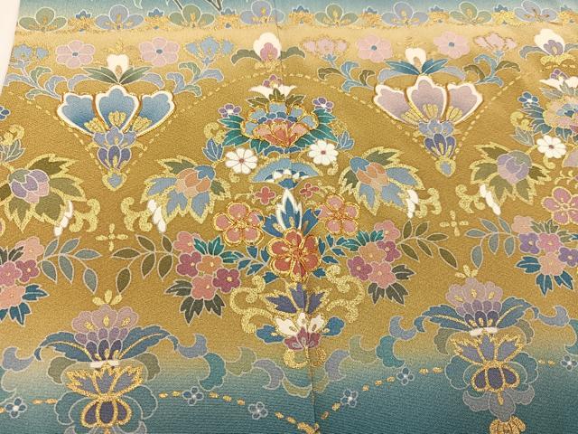 平和屋着物●手描友禅 奥田秀水 訪問着 花唐草文 暈し染め 金彩 正絹 逸品 AABB6257ph