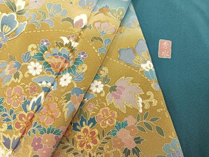 平和屋着物●手描友禅 奥田秀水 訪問着 花唐草文 暈し染め 金彩 正絹 逸品 AABB6257ph