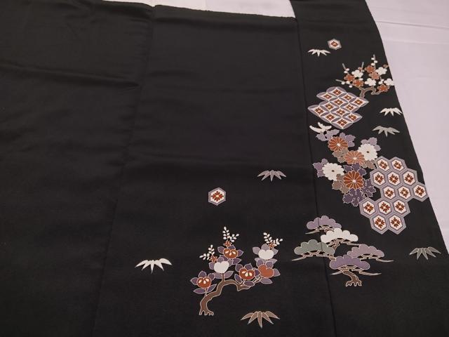 平和屋着物●豪華黒留袖　友禅　作家物　刺繍　松竹梅吉祥文　金彩　正絹　逸品　AABB6265ph