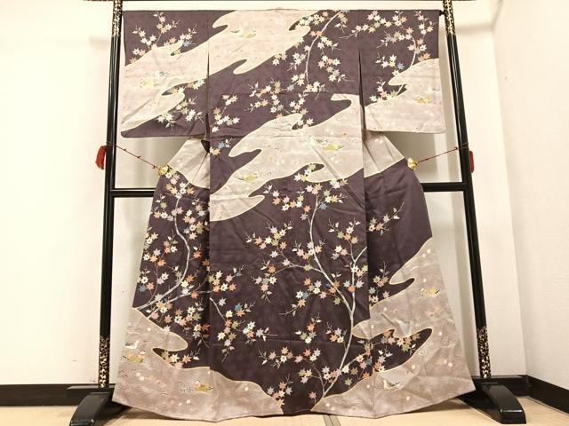 平和屋着物●訪問着　刺繍　鴛鴦楓文　金彩　正絹　逸品　AABH9587ck