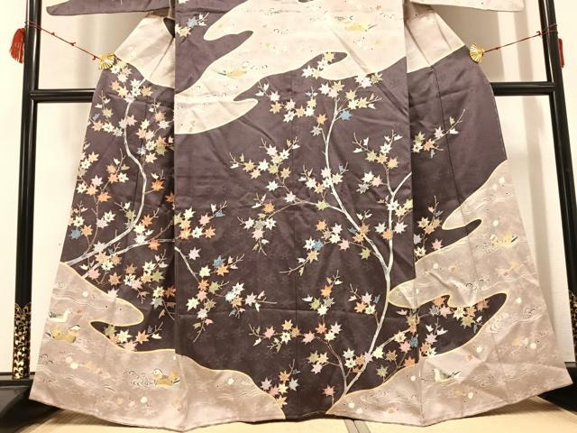 平和屋着物●訪問着　刺繍　鴛鴦楓文　金彩　正絹　逸品　AABH9587ck 平和屋着物○訪問着 刺繍 鴛鴦楓文 金彩 正絹 逸品 AABH9587ck