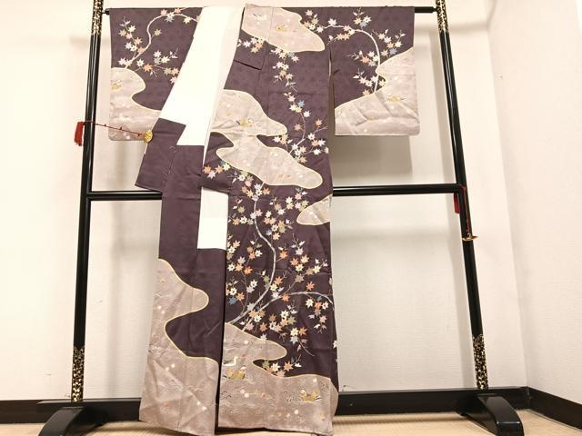 平和屋着物●訪問着　刺繍　鴛鴦楓文　金彩　正絹　逸品　AABH9587ck 平和屋着物○訪問着 刺繍 鴛鴦楓文 金彩 正絹 逸品 AABH9587ck