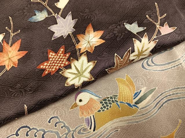 平和屋着物●訪問着　刺繍　鴛鴦楓文　金彩　正絹　逸品　AABH9587ck 平和屋着物○訪問着 刺繍 鴛鴦楓文 金彩 正絹 逸品 AABH9587ck