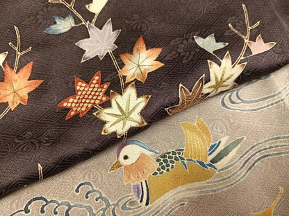 平和屋着物●訪問着　刺繍　鴛鴦楓文　金彩　正絹　逸品　AABH9587ck