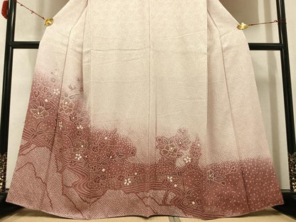 平和屋着物●訪問着　絞り　草花文　暈し染め　金彩　正絹　逸品　AABB6294ph