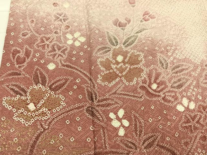 平和屋着物●訪問着　絞り　草花文　暈し染め　金彩　正絹　逸品　AABB6294ph